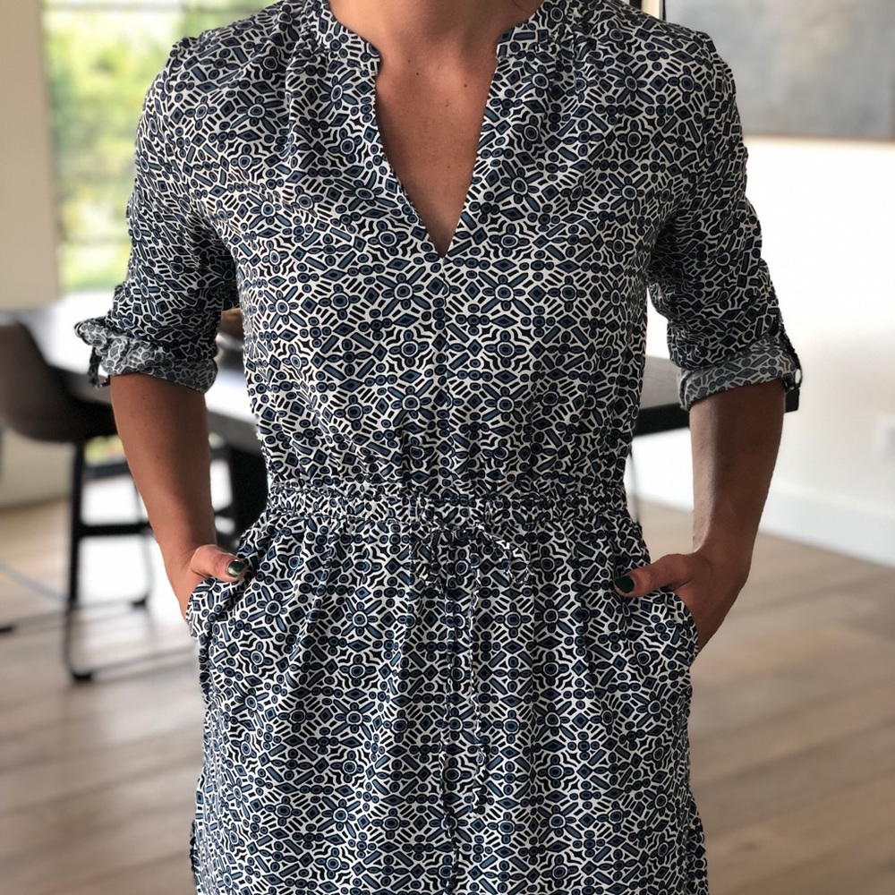 Blue and white patterned LOFT dress